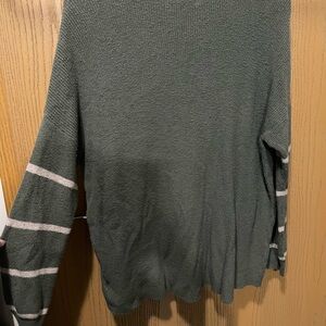 Green Sweater with Striped Sleeves